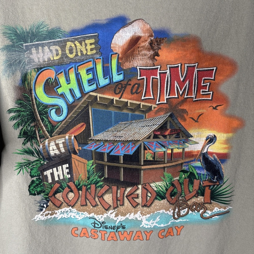 Disney Cruise Line DCL Green CONCHED OUT BAR Castaway Cay T-Shirt VTG XL
